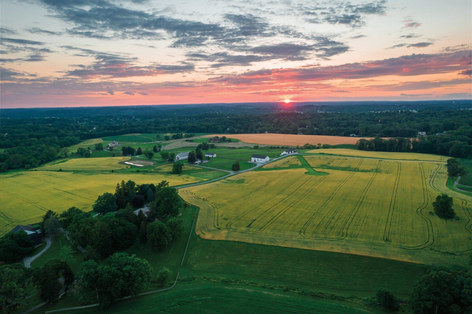 Sunset over a Pennsylvania farm in summertime